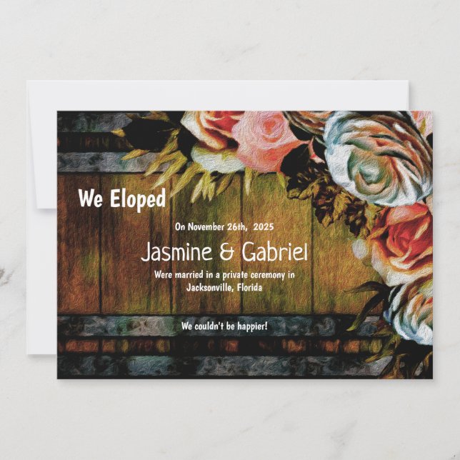 Faire-part Rustique Pays Bois Floral Mariage Elopement (Devant)