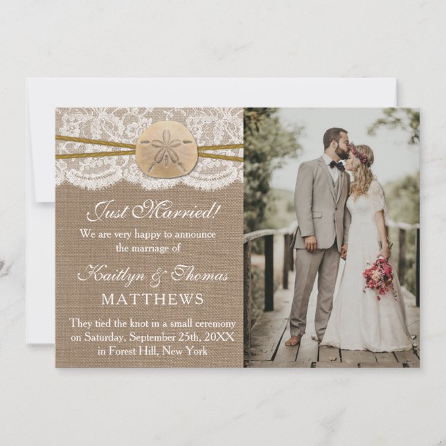 Faire-part Sable rustique Dollar Plage Mariage Photo Mariage (Devant)