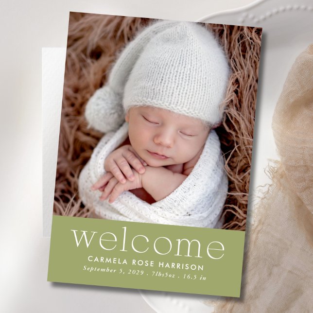 Faire-part Sage Green Bienvenue Photo bébé naissance (Créateur téléchargé)