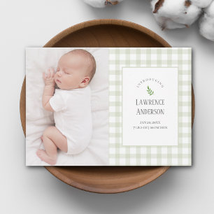 Faire-part Sage Green En vichy Genre Neutre 2 Photo Naissance