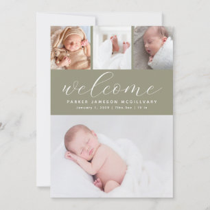 Faire-part Sage Green Welcome Photo Collage Bébé Naissance