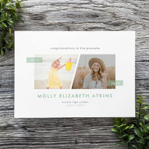 Faire-part Sage then and Now Two Photo Graduation