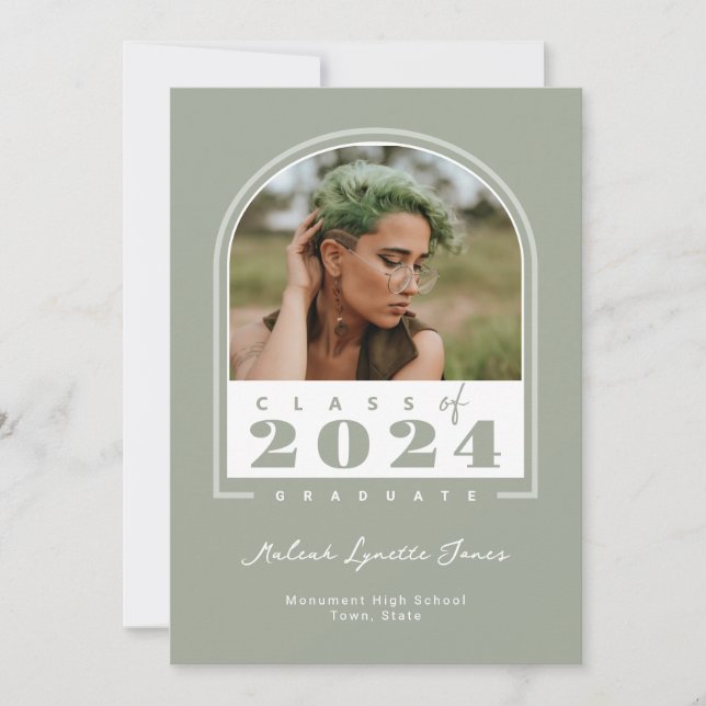Faire-part Sage White 2024 Moderne Arch Photo Graduation (Devant)