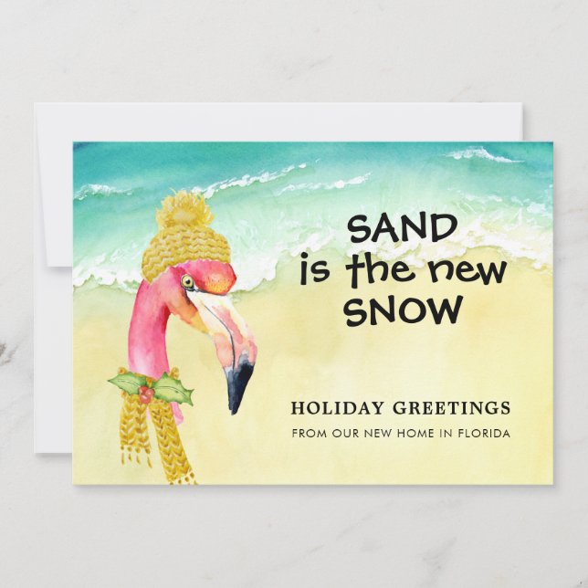 Faire-part Sand est la nouvelle plage de Flamant rose de neig (Devant)