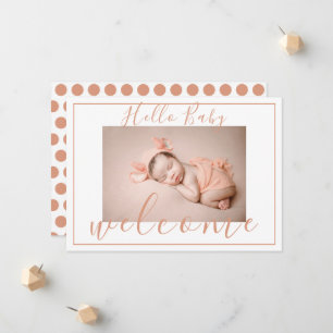 Faire-part Saumon rose Bienvenue Bonjour bébé photo naissance