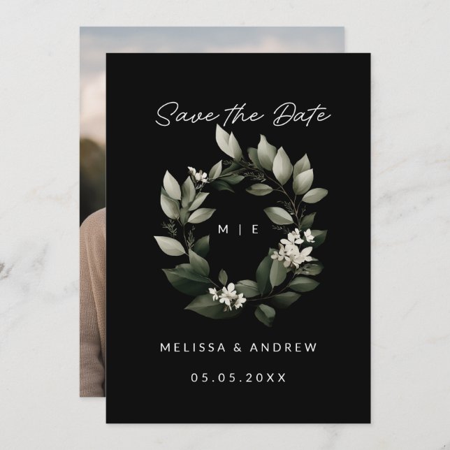 Faire-part Sauvegarder la date verte Wreath (Devant / Derrière)