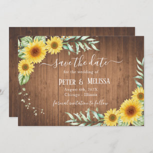 Faire-part Sauvez la date Barn Wood Sunflower