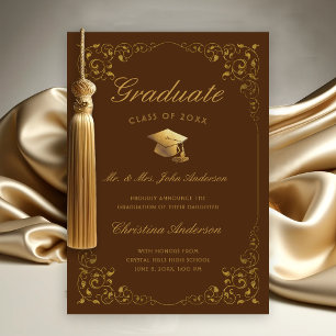 Faire-part Script Casquette Gold Ivy de parents Brown Graduat