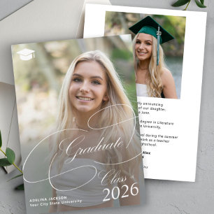 Faire-part Script classique 2 photos promotion 2026 remise de