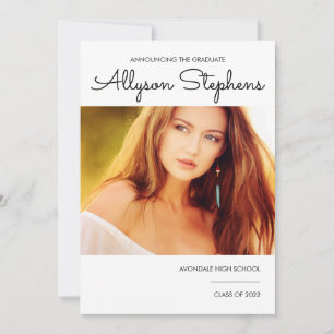 Faire-part Script Classique Simple Une Photo Blanc   Texte no