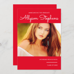 Faire-part Script Classique Simple Une Photo Rouge   Texte bl