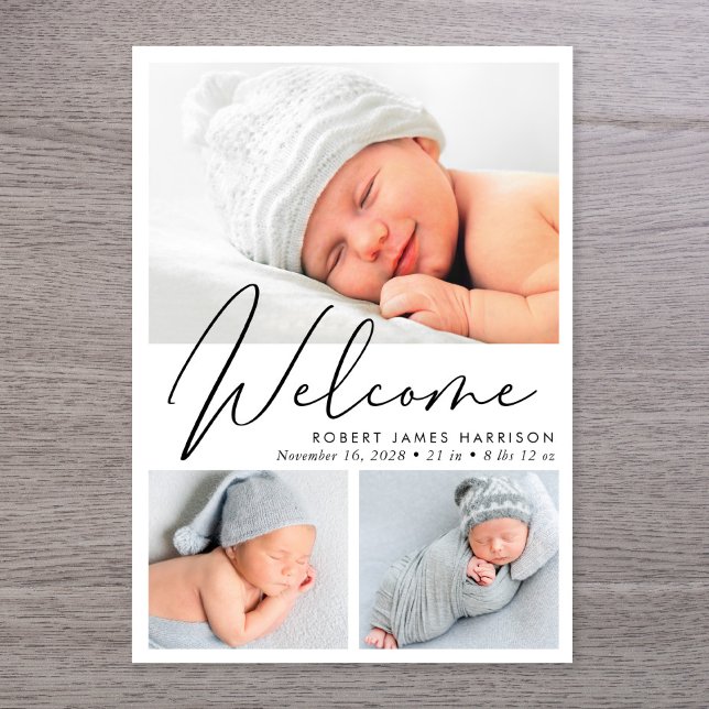 Faire-part Script de bienvenue moderne 4 photo naissance (A beautiful and unique way to thank family and friends and introduce them to your precious  baby)