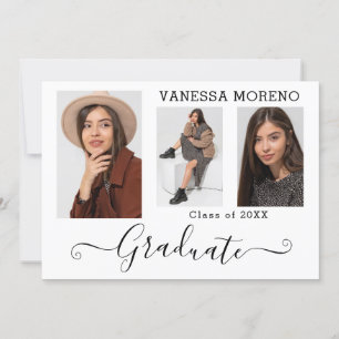 Faire-part Script de calligraphie moderne 3 photo Graduation