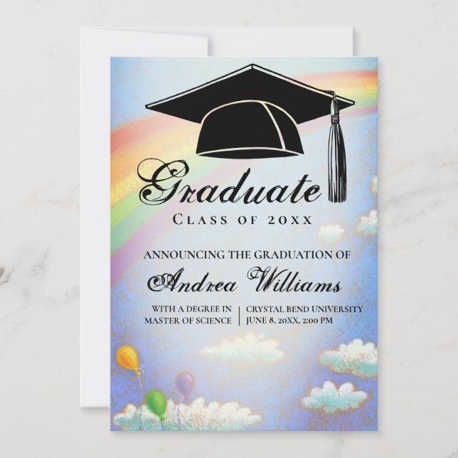 Faire-part Script de Casquette de graduation Rainbow Grad (Devant)