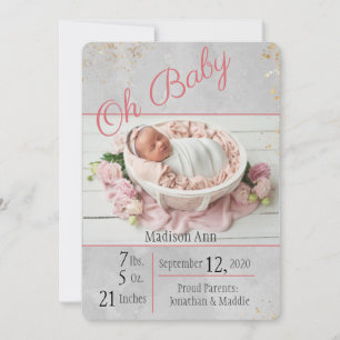 Faire-part Script de fille bébé personnaliser la date de nais