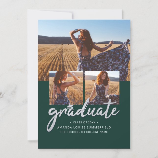 Faire-part Script de graduation Grad Photos Vert 2025 (Devant)