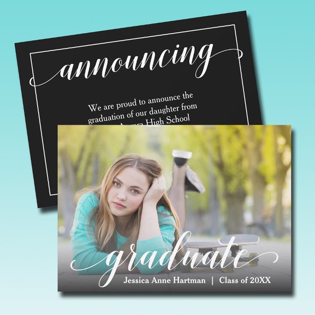 Faire-part Script de graduation photo moderne (Modern photo graduation handwritten script announcements - PRINTED and/or INSTANT DOWNLOAD)