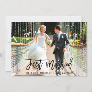Faire-part Script de pinceau moderne juste marié Mariage phot