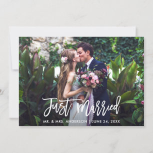 Faire-part Script de pinceau moderne juste marié photo Mariag