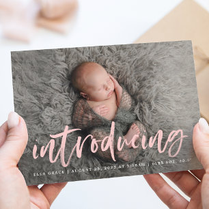 Faire-part Script de pinceau rose moderne Introduire la photo
