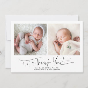 Faire-part Script de remerciement fantaisiste naissance blanc
