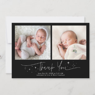 Faire-part Script de remerciement fantaisiste Naissance Noir