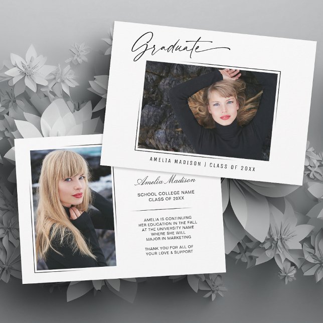 Faire-part Script d'encre de calligraphie moderne Diplômé 2 p (Créateur téléchargé)