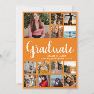 Faire-part Script Graduate 13 Photo Collage Orange Graduation