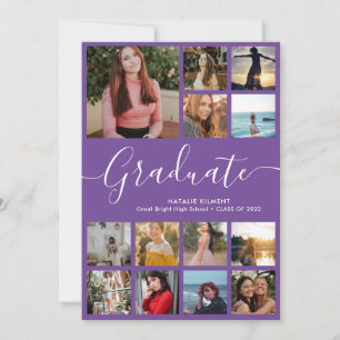 Faire-part Script Graduate 13 Photo Collage Purple Graduation