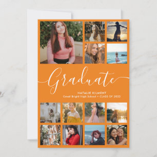 Faire-part Script Graduate 14 Photo Collage Orange Graduation