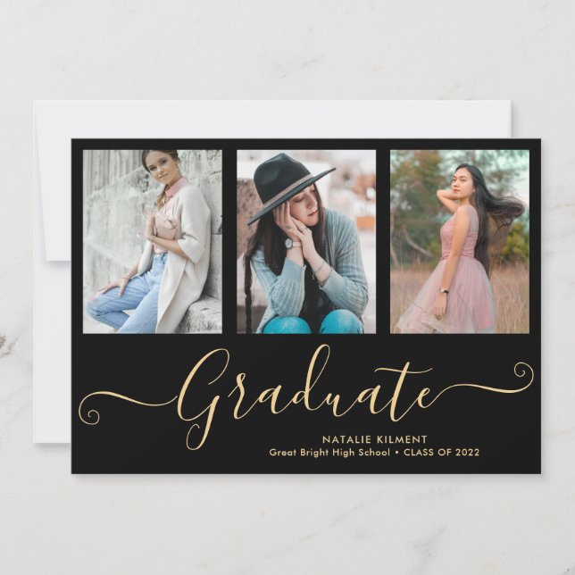 Faire-part Script Graduate 4 Photo Collage noir Graduation (Devant)