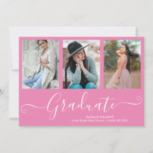 Faire-part Script Graduate 4 Photo Collage Pink Graduation