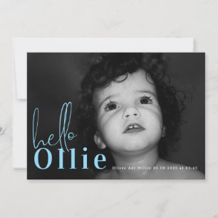 Faire-part Script Hello Nom Blue Boy Minimalist Photo Baby