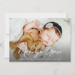 Faire-part Script manuscrit Baby Girl Nom photo Naissance