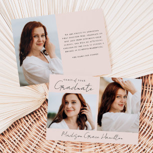 Faire-part Script manuscrit moderne Blush 3 Diplôme photo