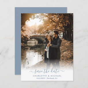 Faire-part Script moderne Dusty Blue Mariage photo