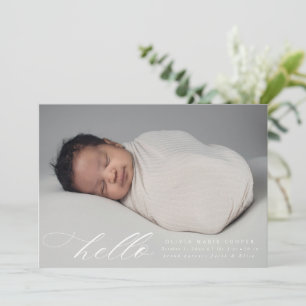 Faire-part Script moderne Hello Annouement de naissance
