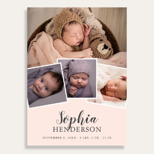 Faire-part Script moderne Photo Blush rose Naissance