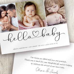 Faire-part Script photo multiple avec coeur Nouveau bébé phot