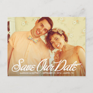 Faire-part Script rétro   Enregistrer la carte postale Date