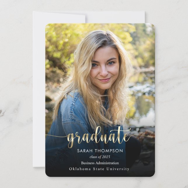 Faire-part Script tendance Black Gold Photo Collage Graduatio (Devant)