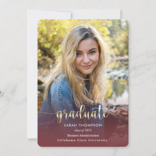 Faire-part Script tendance Bourgogne Photo Collage Graduation