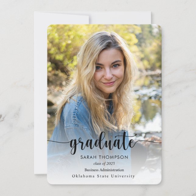 Faire-part Script tendance noir blanc photo Collage Graduatio (Devant)