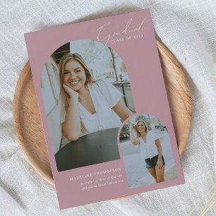 Faire-part Script Whimsical Blush Pink Arch Photo Graduation
