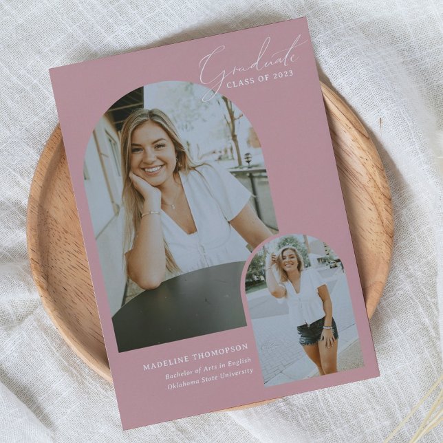 Faire-part Script Whimsical Blush Pink Arch Photo Graduation (Créateur téléchargé)