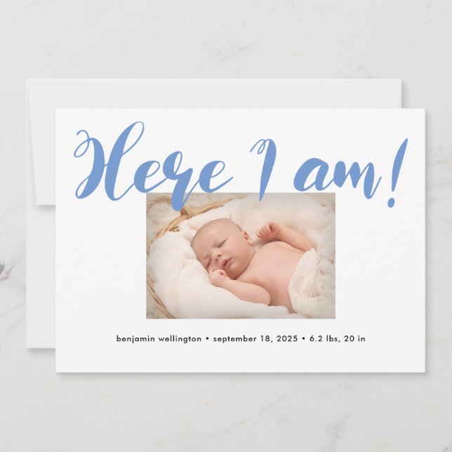 Faire-part Script Whimsical Ici je suis Blue Boy Birth (Devant)