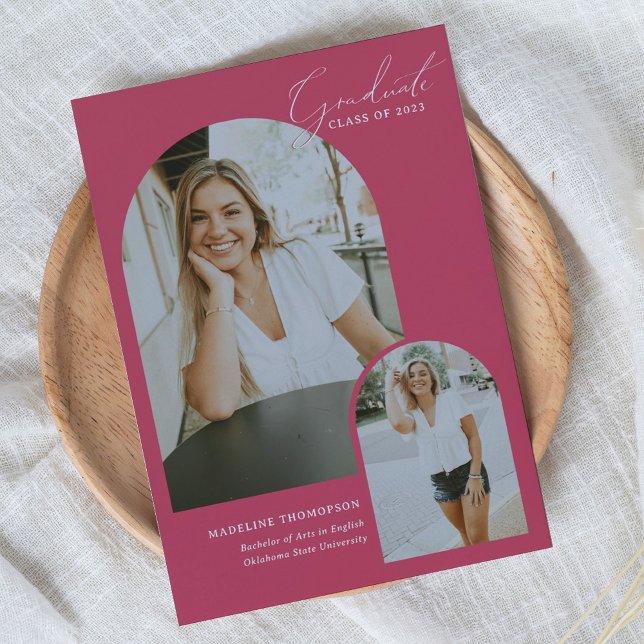 Faire-part Script Whimsical Magenta Arch Photo Graduation (Créateur téléchargé)