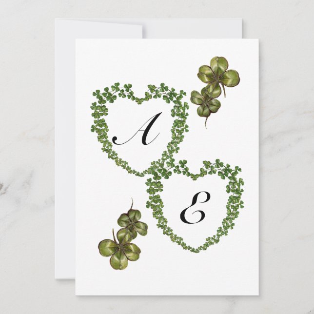 Faire-part SHAMROCK COEURS MONOGRAMME champagne (Devant)