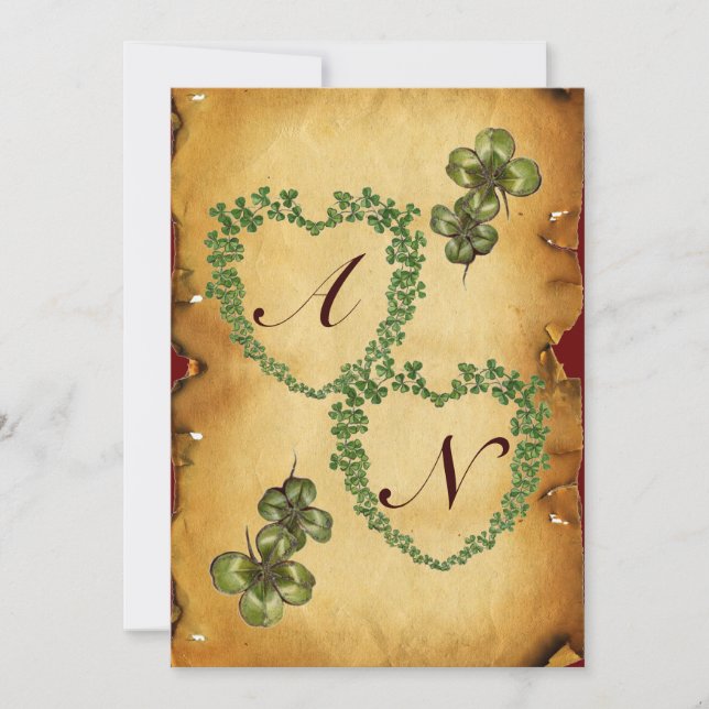 Faire-part SHAMROCK COEURS MONOGRAMME PARCHEMENT senti (Devant)