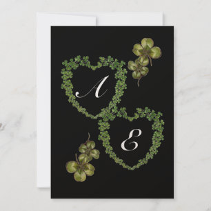 Faire-part SHAMROCK COEURS MONOGRAMME Vert noir